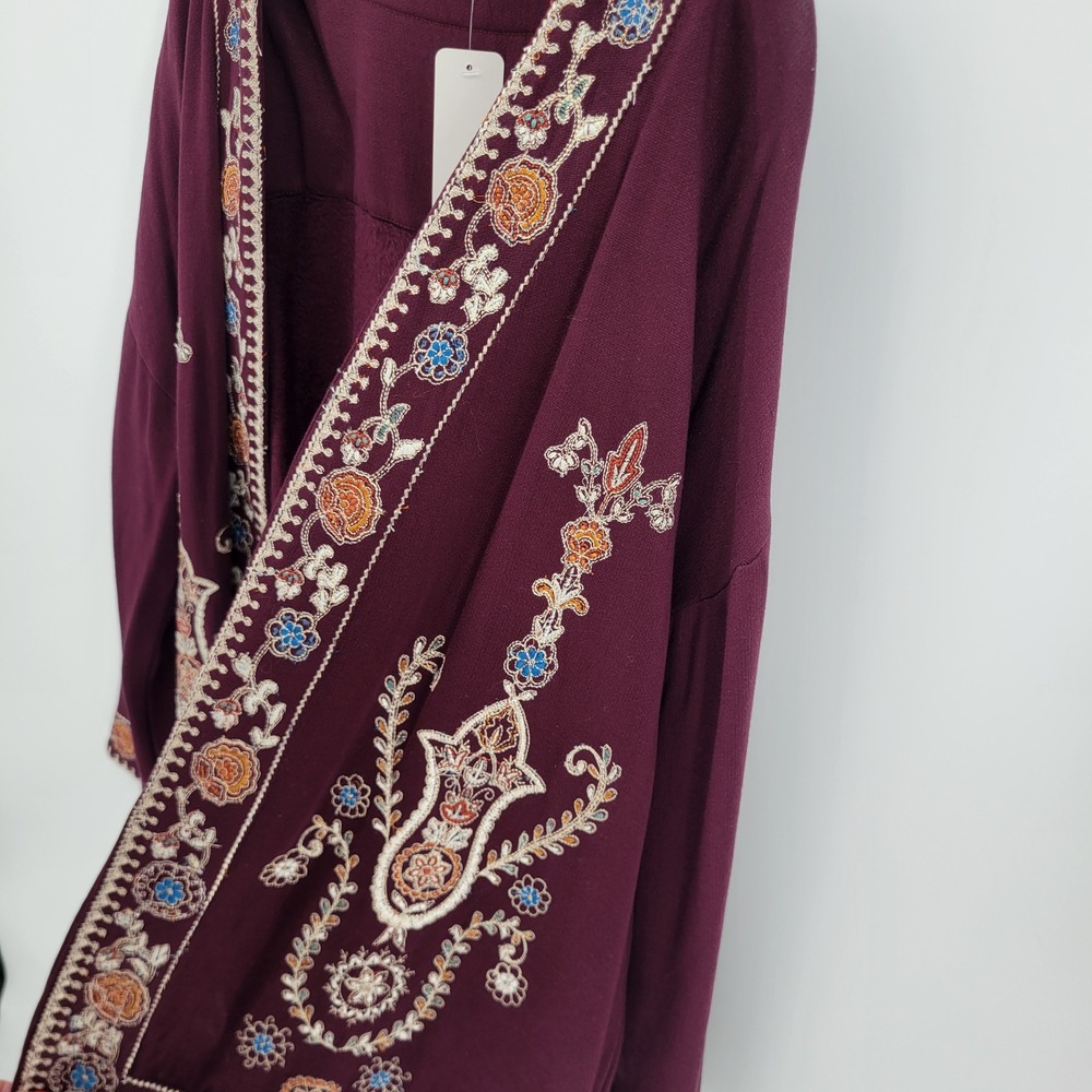 Soft Surroundings Bella Cozy Topper Plum Embroidered Cardigan Wrap 1X - Picture 11 of 13